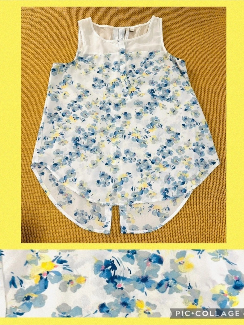 LC Lauren Conrad Floral Sleeveless Blouse in White & Blue Floral